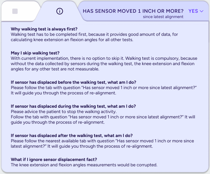 The additional info tab explaining why and when re-alignment is required